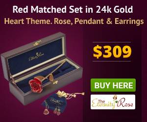 Red matched rose and jewelry set in heart theme